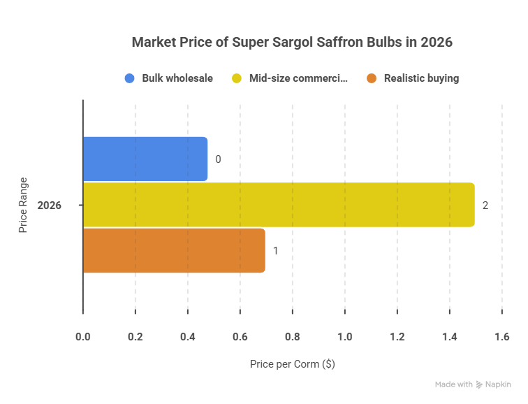 What is the market price of Super Sargol saffron bulbs in 2026
